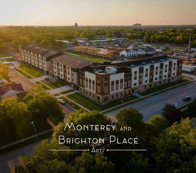 Monterrey & Brighton Place cityscape with logo